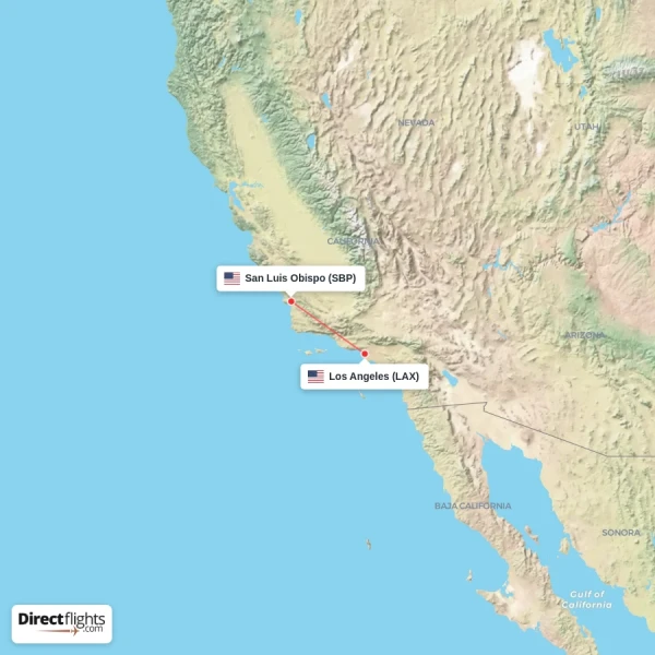 Los Angeles - San Luis Obispo direct flight map