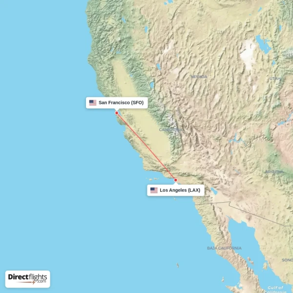 Los Angeles - San Francisco direct flight map