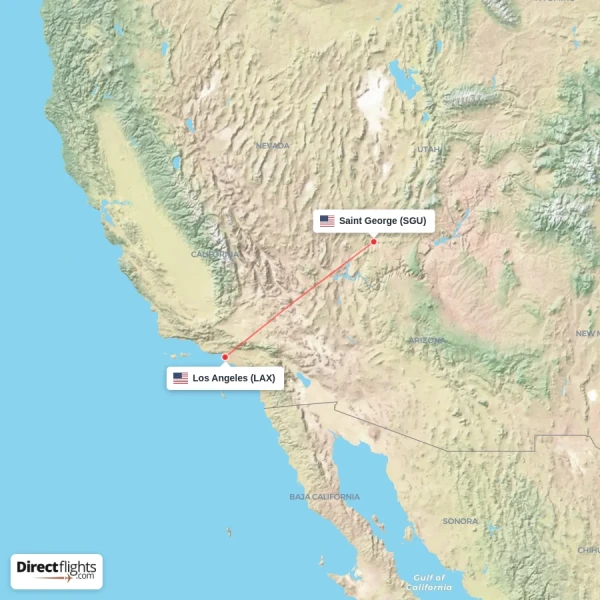 Los Angeles - Saint George direct flight map