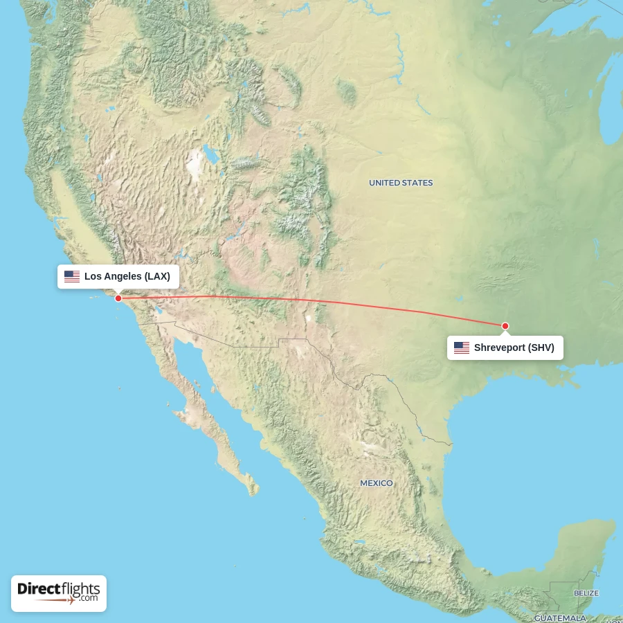LAX - SHV route map