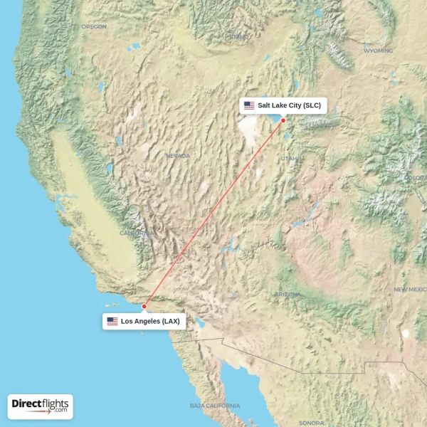 Los Angeles - Salt Lake City direct flight map