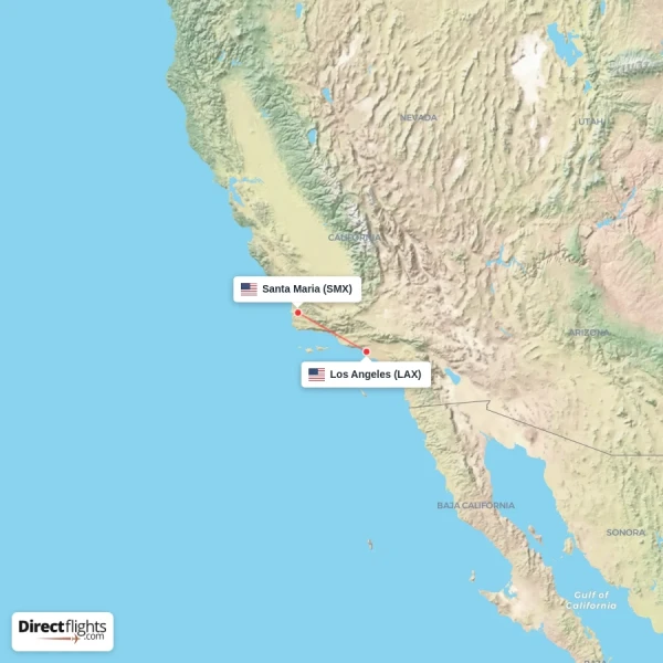 Los Angeles - Santa Maria direct flight map