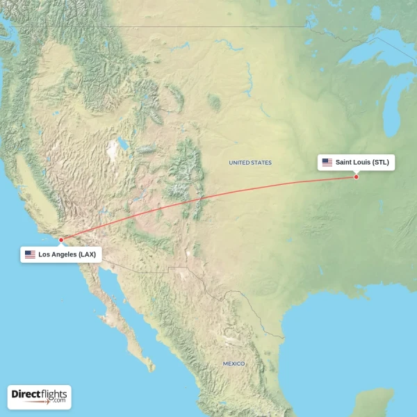 Los Angeles - Saint Louis direct flight map