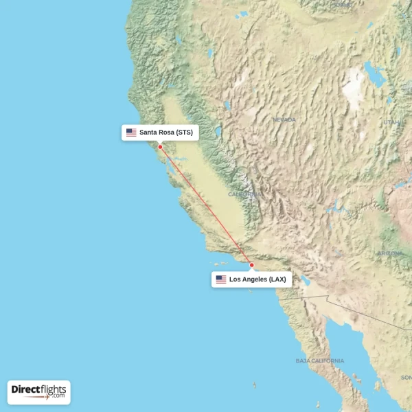 Los Angeles - Santa Rosa direct flight map