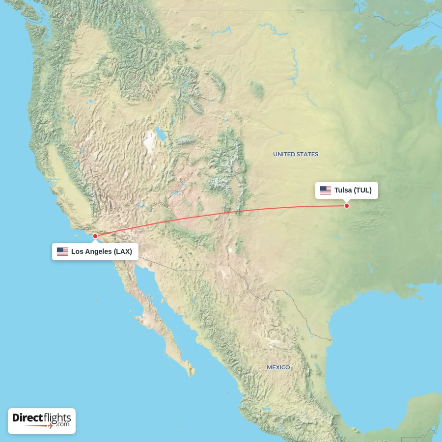 LAX - TUL route map