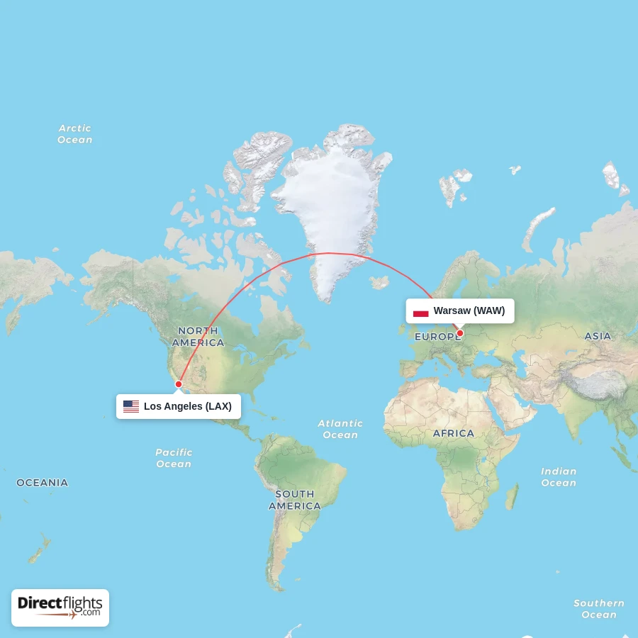 LAX - WAW route map