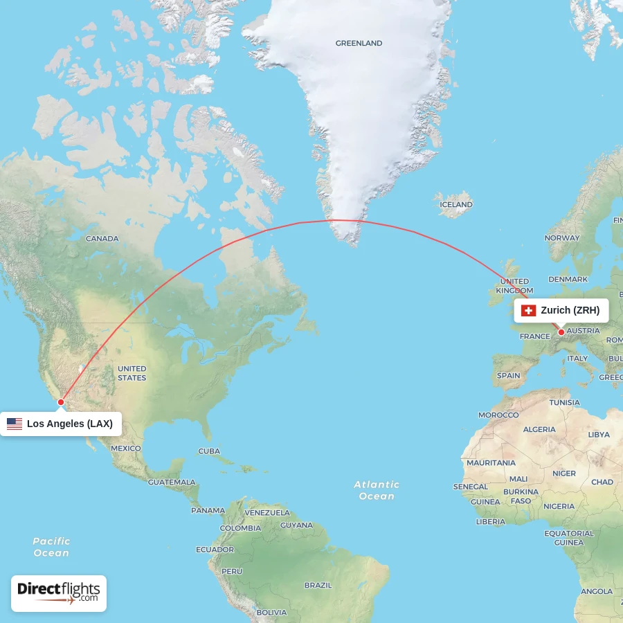 LAX - ZRH route map