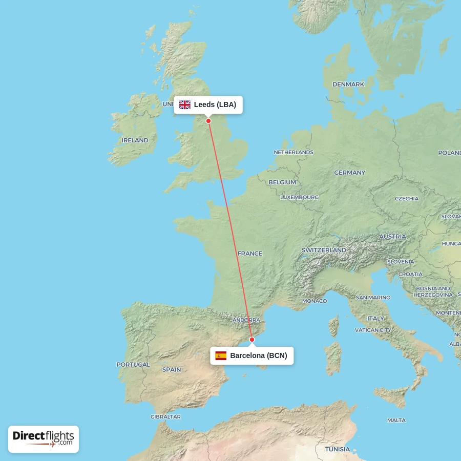 LBA - BCN route map
