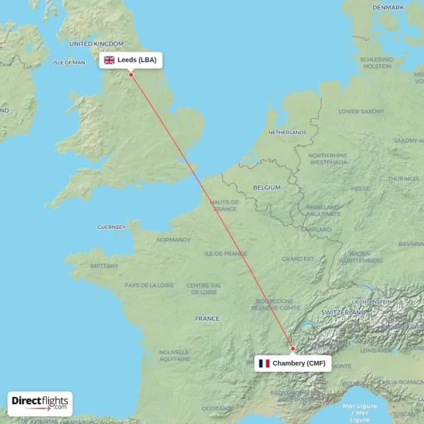 Leeds - Chambery direct flight map