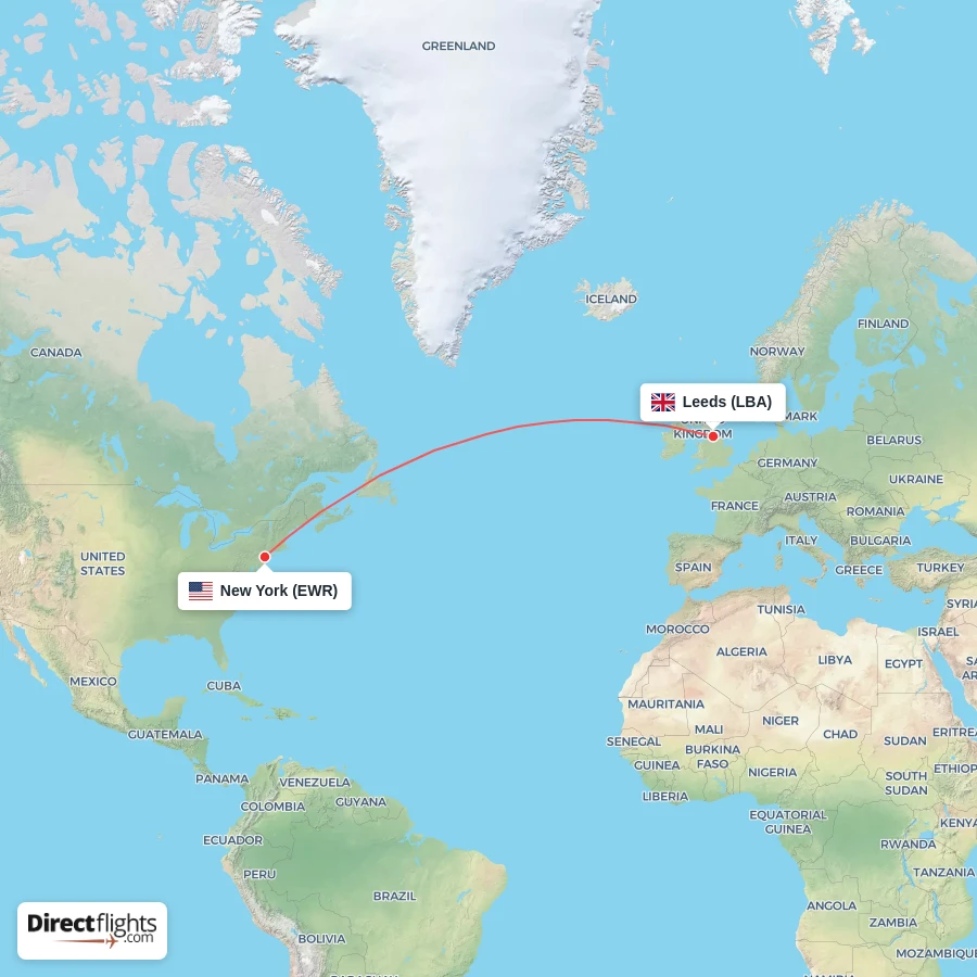 LBA - EWR route map