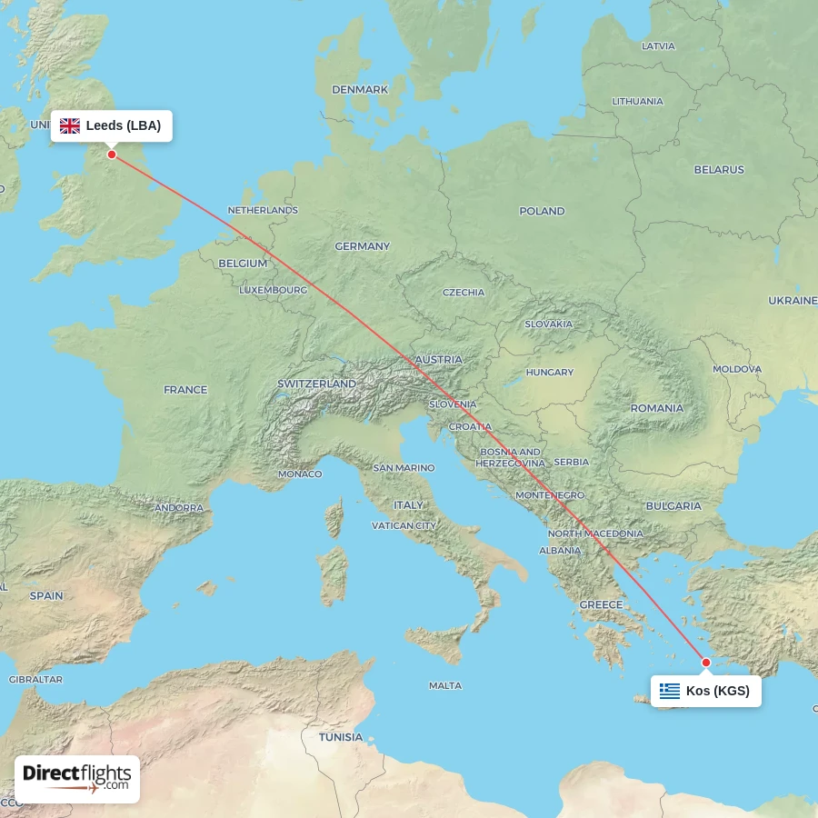 LBA - KGS route map