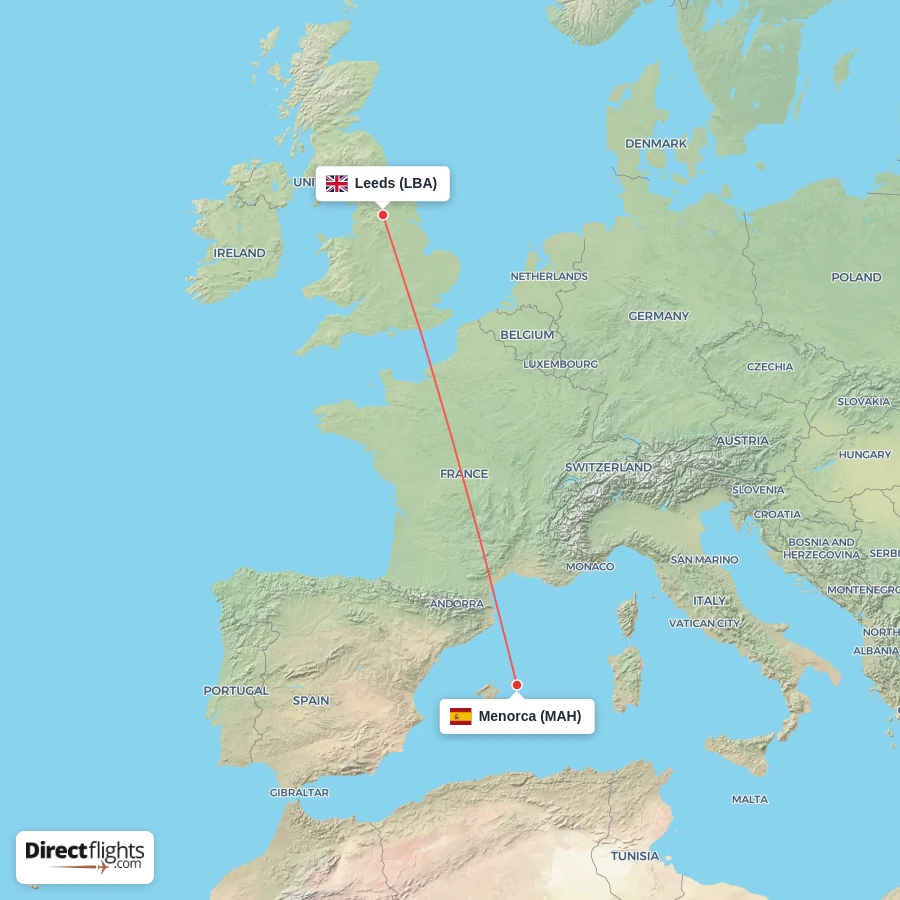 LBA - MAH route map