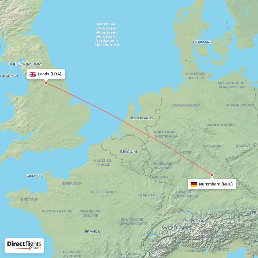 LBA - NUE route map