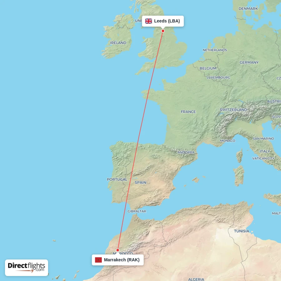 LBA - RAK route map