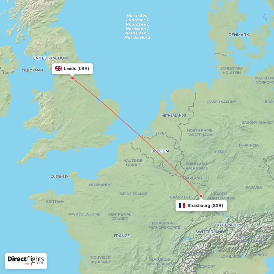 LBA - SXB route map