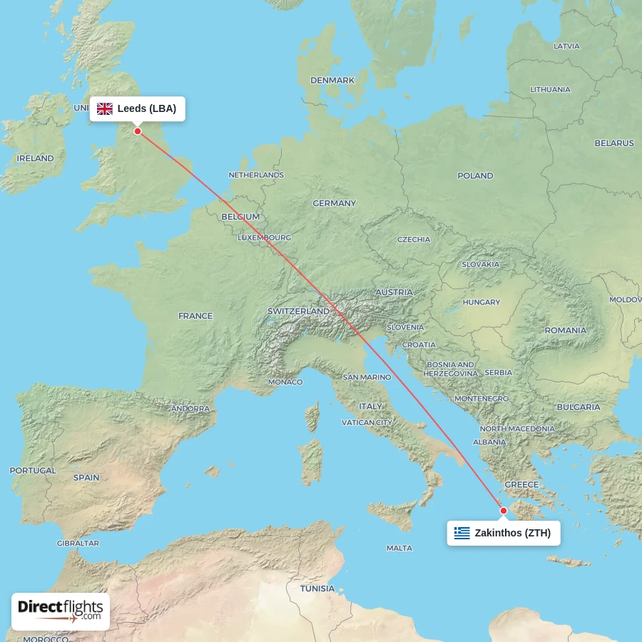 LBA - ZTH route map