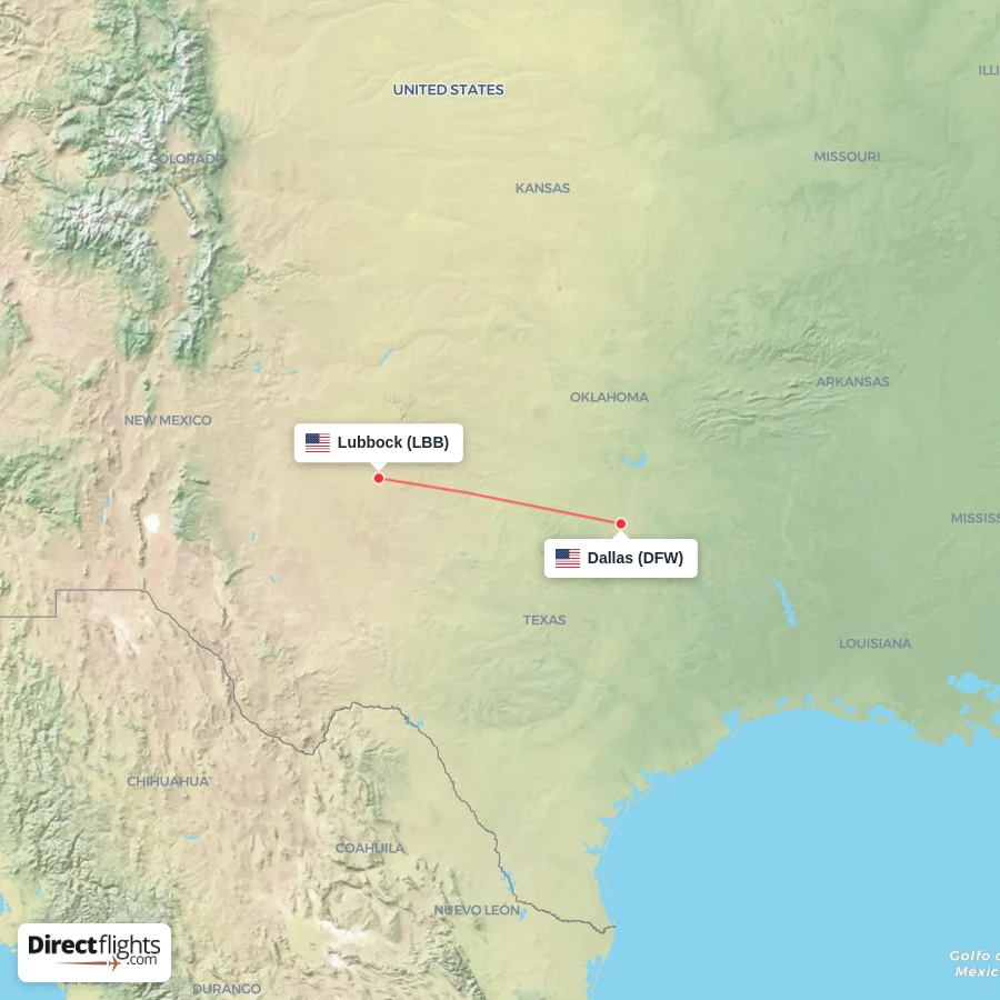LBB - DFW route map