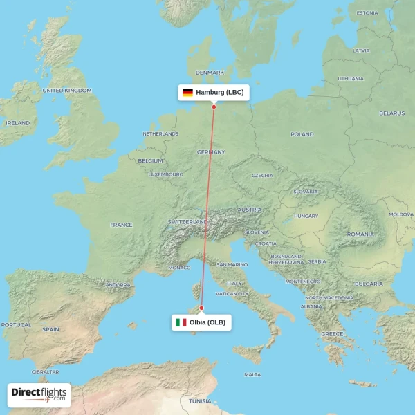 Hamburg - Olbia direct flight map