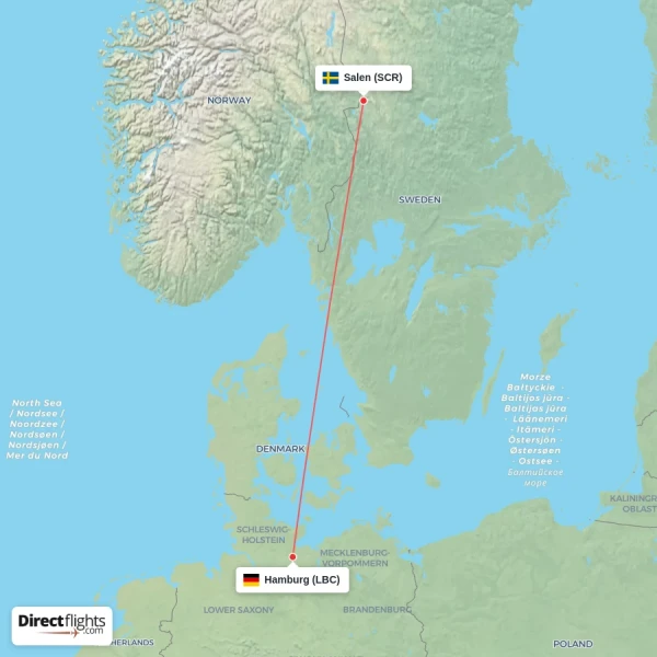 Hamburg - Salen direct flight map