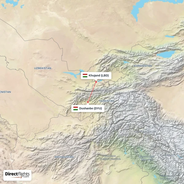 Khujand - Dushanbe direct flight map