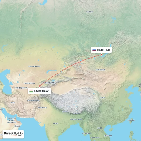 Khujand - Irkutsk direct flight map