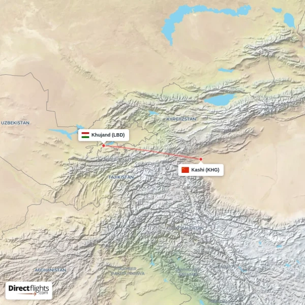 Khujand - Kashi direct flight map