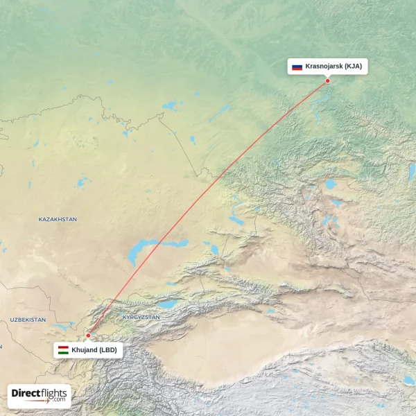 Khujand - Krasnojarsk direct flight map