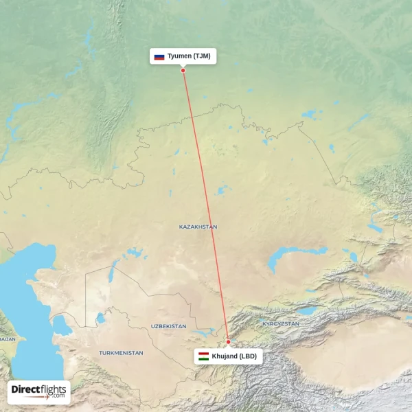 Khujand - Tyumen direct flight map