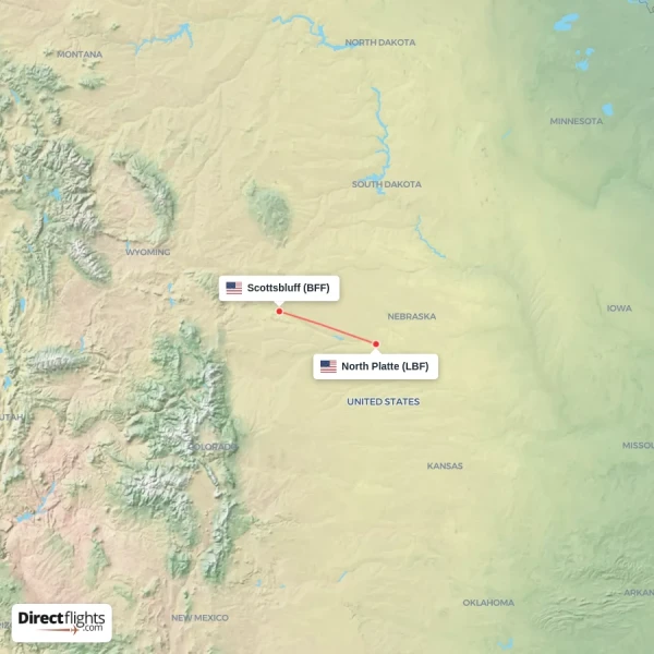 North Platte - Scottsbluff direct flight map