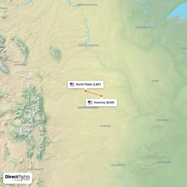 North Platte - Kearney direct flight map
