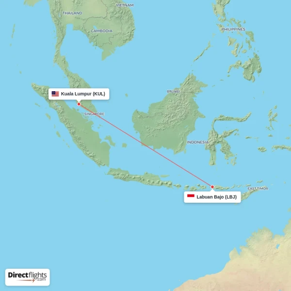Labuan Bajo - Kuala Lumpur direct flight map