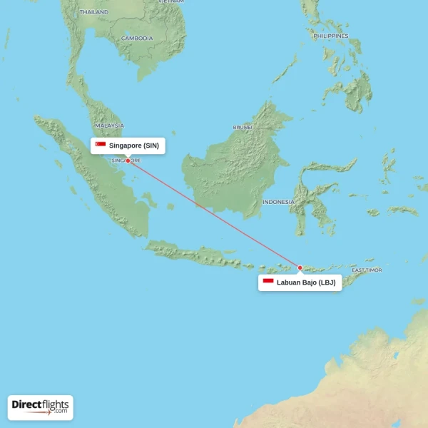 Labuan Bajo - Singapore direct flight map