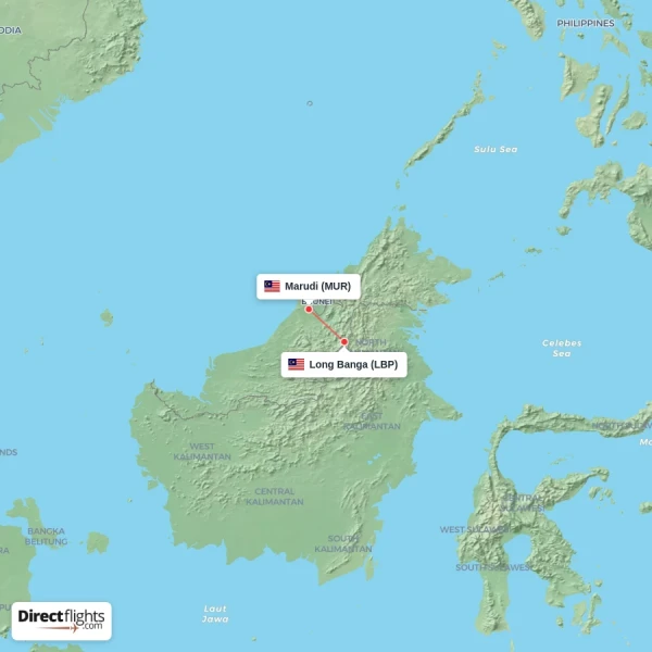 Long Banga - Marudi direct flight map