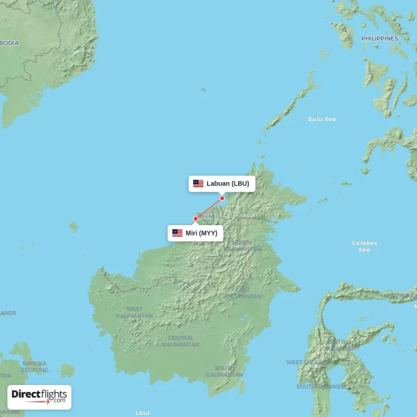 Labuan - Miri direct flight map