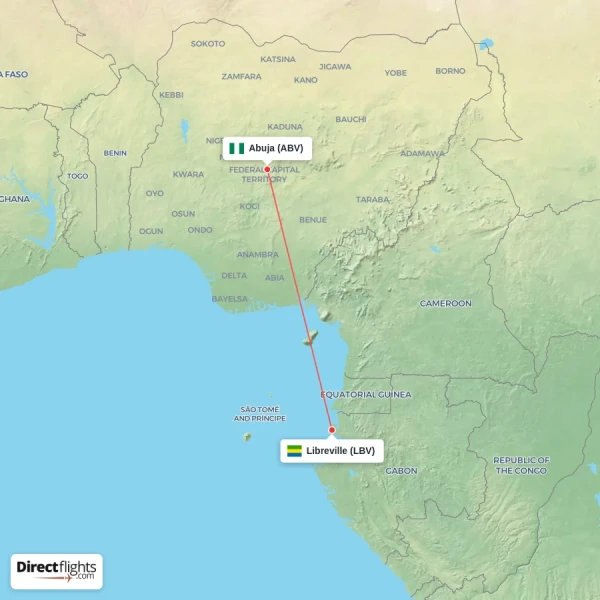 Libreville - Abuja direct flight map