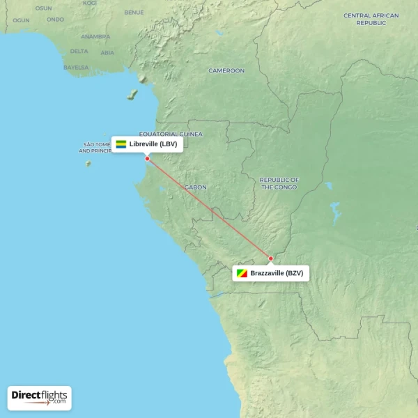 Libreville - Brazzaville direct flight map