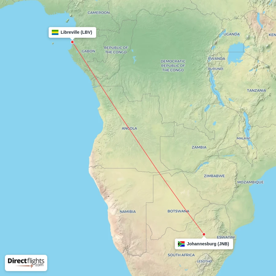 LBV - JNB route map