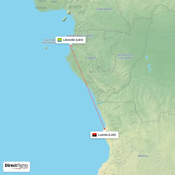 Libreville - Luanda direct flight map