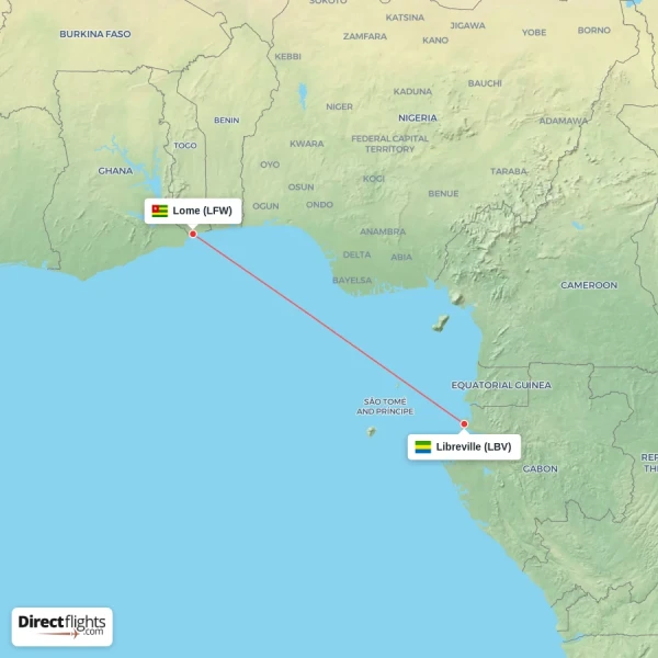 Libreville - Lome direct flight map