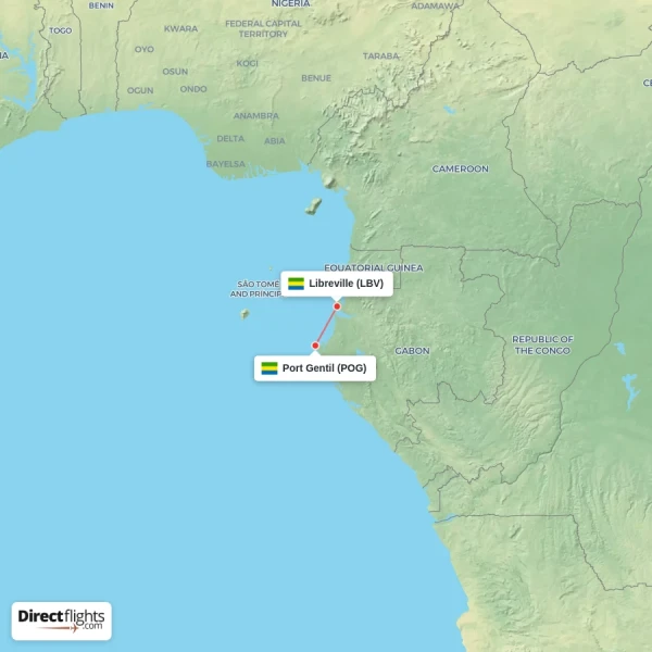 Libreville - Port Gentil direct flight map