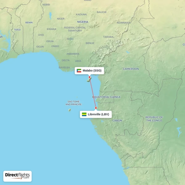 Libreville - Malabo direct flight map