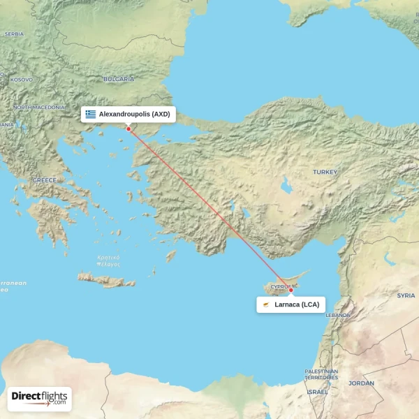 Larnaca - Alexandroupolis direct flight map