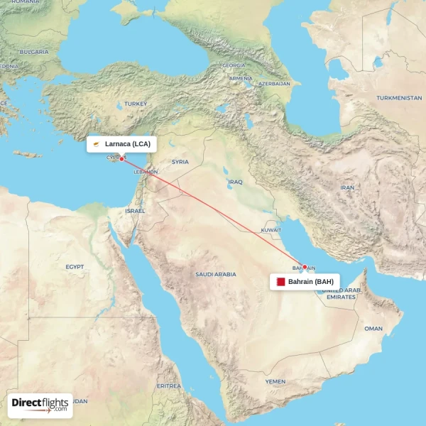 Larnaca - Bahrain direct flight map