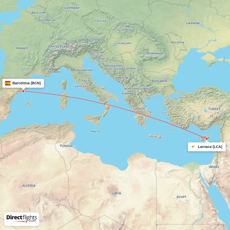 LCA - BCN route map