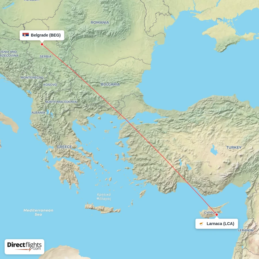 LCA - BEG route map