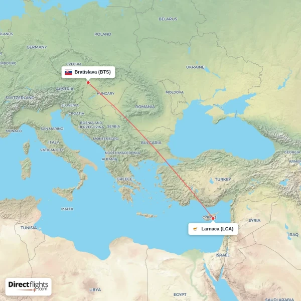 Larnaca - Bratislava direct flight map