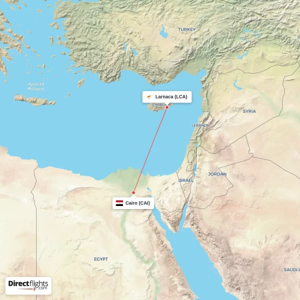 Larnaca - Cairo direct flight map