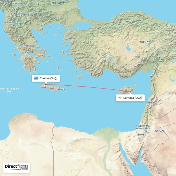 Larnaca - Chania direct flight map