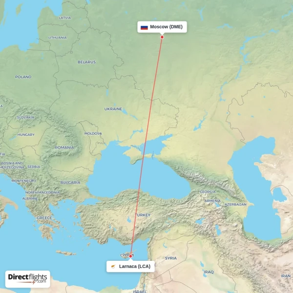 Larnaca - Moscow direct flight map