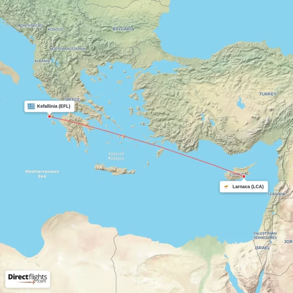 Larnaca - Kefallinia direct flight map